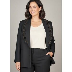 Lily & Taylor Jacket Womens 20 Black Wool Mink Fur Trim Dressy Blazer Made USA‎